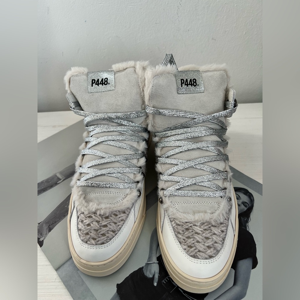 P448 women’s faux fur hiker sneakers